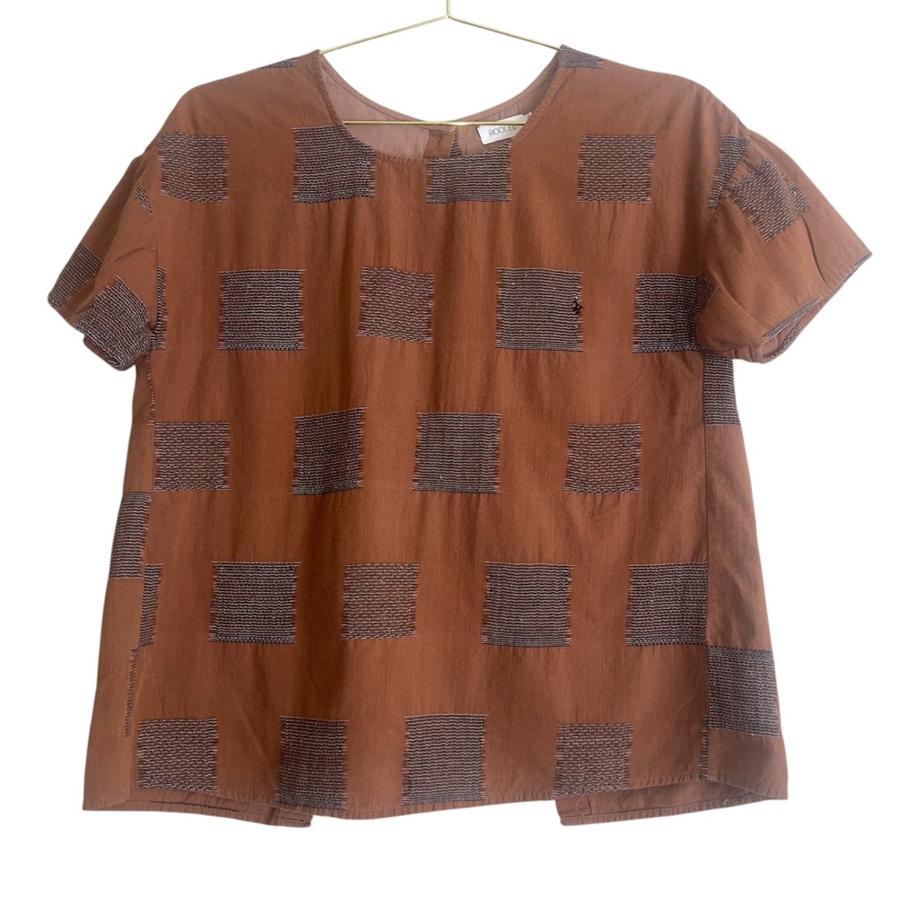 Roolee Brown Black Patchwork Button Back Top Sz S - image 1